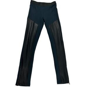 BCBG Maxazria faux leather panel Elastic Waist Pleated Zipper Dark Blue Size XS